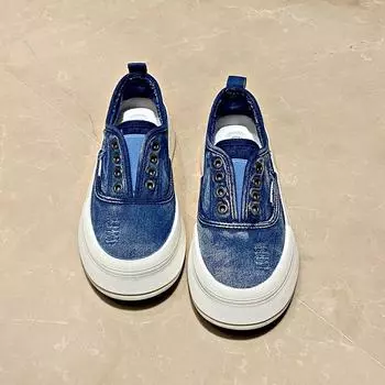 Мода 2024 года, новая женская обувь, парусиновые туфли с белым оттенком, женские туфли на высокой платформе, оригинальные хлопковые удобные и элегантные легкие туфли 39 синий