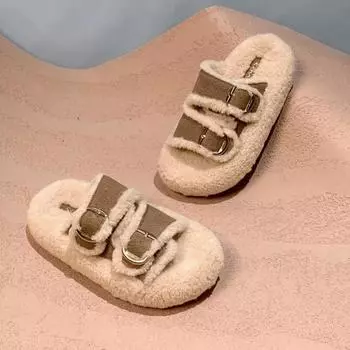 Мода 2024 года, новая женская обувь, женские тапочки, роскошные шлепанцы, меховые шлепанцы, плоская платформа, дизайнерские плюшевые туфли на плоской подошве, женские домашние тапочки 35 хаки