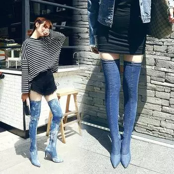 Мода 2024 года. Новая зимняя мода. Женские ретро-ботфорты на высоком каблуке. Модные женские ковбойские сапоги с острым носком на высоком каблуке. 36