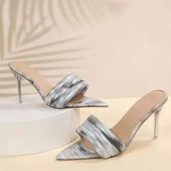 Мода 2024 года, новейшие мюли, дизайн, красочные женские тапочки, летние туфли на открытом воздухе, винтажные туфли с острым носком, повседневные туфли на тонком высоком каблуке 9 см 36