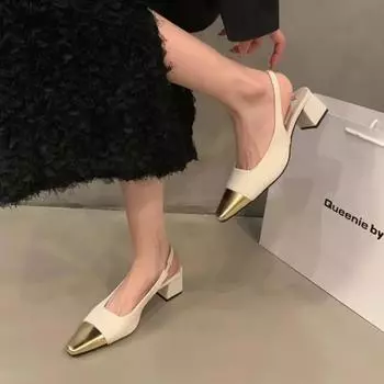 Мода 2024 года, новые элегантные сандалии с острым носком, фирменный дизайн, женские слипоны с закрытым носком, повседневные туфли Mujer Zapatos на низком каблуке для вечеринок 35 бежевый