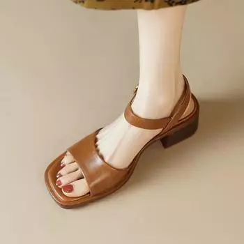 Мода 2024 года, новые босоножки с открытым носком и толстым каблуком для женщин, модные римские сандалии с квадратным носком, летняя повседневная женская обувь Sandalia Feminina 35