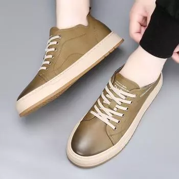 Мода 2024 года, новые дизайнерские мужские туфли, повседневные, высококачественные, кожаные, на толстой подошве, классические, на шнуровке, для ходьбы, бега, спорта для мужчин 38 серый