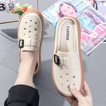 Мода 2024 года, новые дырчатые туфли, сандалии на толстой подошве, пакет, тапочки на щиколотку, женская летняя одежда для улицы, обувь на платформе 36-37 белый