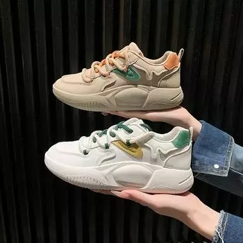 Мода 2024 года, новые дышащие вулканизированные туфли, женские повседневные кроссовки на платформе, летние толстые подол на шнуровке, большие размеры, кожаные повседневные туфли 35 белый