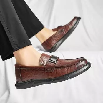 Мода 2024 года, новые кожаные мокасины для мужчин, дизайнерские мокасины, модные мягкие повседневные туфли на плоской подошве для мужчин, обувь для взрослых мужчин, туфли-лодочки ручной работы 38 коричневый