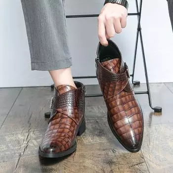 Мода 2024 года, новые кожаные мужские ботинки челси, брендовые дизайнерские итальянские остроносые ботинки, мужские модные повседневные теплые плюшевые деловые ботильоны 38 чёрный