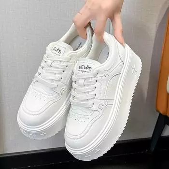 Мода 2024 года, новые кожаные женские белые повседневные кроссовки, дышащие женские вулканизированные спортивные туфли для ходьбы и бега на платформе, белые 35 белый
