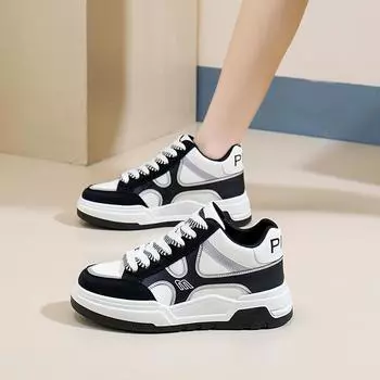 Мода 2024 года. Новые кроссовки с увеличенной толстой подошвой. Женские нескользящие спортивные кроссовки для отдыха. Классические универсальные женские туфли для студентов. 35 чёрный