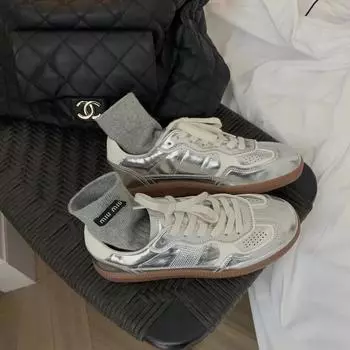 Мода 2024 года, новые летние кроссовки Houston Academy Style Retro All Match из дышащей кожи для повседневного использования в немецком стиле для женщин 35 серебряный