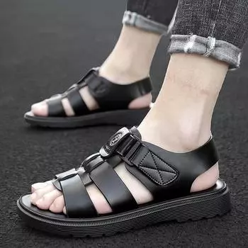 Мода 2024 года, новые летние мужские туфли на толстой подошве, сандалии из натуральной кожи для спорта на открытом воздухе, высококачественные коричневые и черные дышащие пляжные туфли 38 коричневый