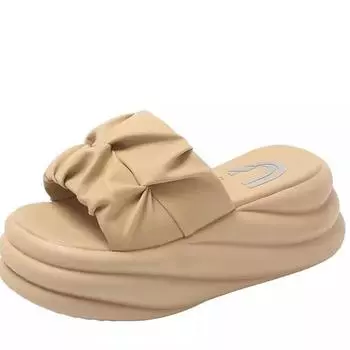 Мода 2024 года, новые летние пляжные шлепанцы с толстой подошвой, каблук 7 см, массивные тапочки для женщин, сандалии из кожи с открытым носком и высокой платформой для женщин 34