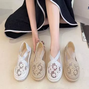 Мода 2024 года, новые летние повседневные и удобные сетчатые однотонные женские туфли на плоской подошве, модные легкие дышащие сандалии 35 коричневый