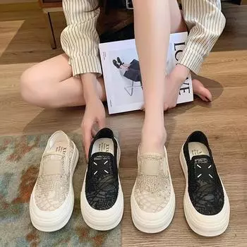 Мода 2024 года, новые летние сетчатые дышащие туфли для рыбалки, универсальные, толстые, повседневные, с плоским дном, с неглубоким горлом, женские, Zapatillas Mujer 35 бежевый