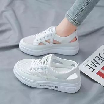 Мода 2024 года, новые летние туфли для отдыха на открытом воздухе с полым носком, белые женские туфли с внутренней толстой подошвой, сандалии, женские сандалии 35 серый