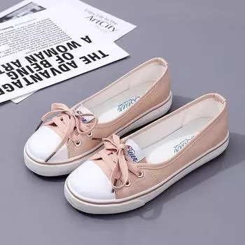 Мода 2024 года, новые летние женские модные повседневные парусиновые туфли, женские туфли без застежек, одинарные туфли на шнуровке, женские кроссовки на плоской подошве 35