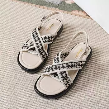 Мода 2024 года, новые летние женские тапочки, женская повседневная обувь, модные сандалии с открытым носком в римском стиле на плоской подошве, бесплатная доставка 35
