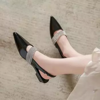 Мода 2024 года, новые летние женские туфли, модные однотонные женские сандалии с острым носком, однотонные женские сандалии с пряжкой на плоской подошве 35 бежевый