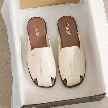Мода 2024 года, новые летние женские уличные тапочки. Плоские тапочки Baotou. Плетеные открытые носки. Белые туфли. Модный бренд. Бесплатная доставка. 35 слоновая кость