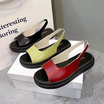 Мода 2024 года, новые массивные женские туфли на распродаже, женские босоножки на танкетке с пряжкой, женские сандалии с ремешком, летние повседневные сандалии 35 чёрный