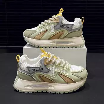 Мода 2024 года, новые модные кроссовки на среднем каблуке для женщин, горячая распродажа, летняя резиновая женская обувь на шнуровке из искусственной кожи, женская вулканизированная обувь 40 зелёный
