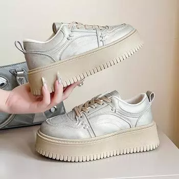 Мода 2024 года, новые модные летние теннисные кроссовки для женщин, спортивная обувь на плоской платформе, повседневная обувь для ходьбы, женская белая вулканизированная обувь 35 бежевый