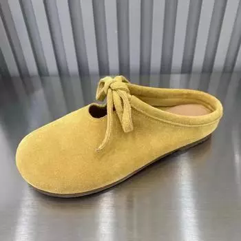 Мода 2024 года, новые модные однотонные универсальные удобные женские тапочки с круглым носком на шнуровке для повседневной верхней одежды Zapatos De Mujer 35 абрикосовый