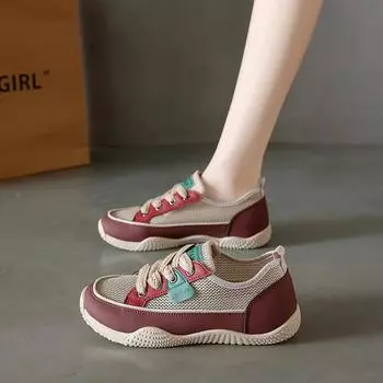 Мода 2024 года, новые модные повседневные туфли из вулканизированной ткани, цветные сетчатые туфли на шнуровке, дышащие, низкие, женские спортивные туфли Zapatos De Mujer 35 красный