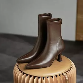 Мода 2024 года, новые модные рабочие ботинки с острым носком на тонком каблуке, однотонные женские ботинки с застежкой-молнией сзади, модные формальные ботинки 34 бежевый
