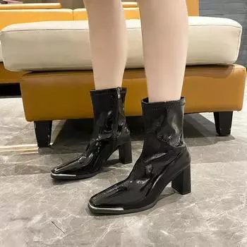 Мода 2024 года, новые модные женские ботильоны, зимние ботинки с боковой молнией, женские дизайнерские однотонные модные ботинки на высоком каблуке 35 чёрный
