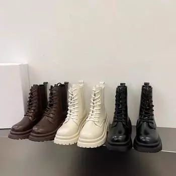 мода 2024 года, новые модные женские ботинки, женские армейские ботильоны, квадратный каблук, садовые завязки, женская обувь, зимние женские ботинки 35 бежевый