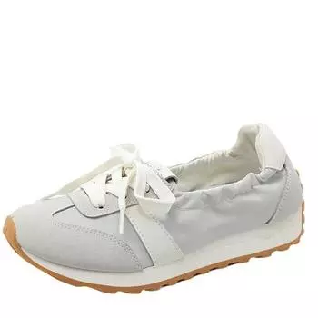 Мода 2024 года. Новые модные женские кроссовки в корейском стиле на толстой подошве, увеличивающие рост. Круглый носок. Дышащие белые повседневные спортивные туфли. 35 бежевый