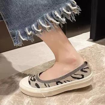 Мода 2024 года. Новые модные женские спортивные туфли с леопардовым принтом, мягкие, неглубокие, с плоской подошвой, удобные и повседневные. 35