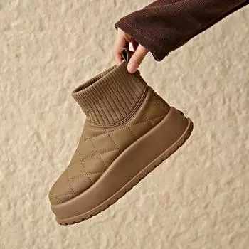 Мода 2024 года, новые модные женские туфли, разноцветные вязаные женские носки, сапоги, увеличивающие рост, толстая подошва, женские зимние сапоги для отдыха 35 бежевый