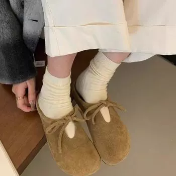 Мода 2024 года, новые модные женские удобные туфли на плоской подошве с бантом и шнуровкой, женская обувь 35 абрикосовый