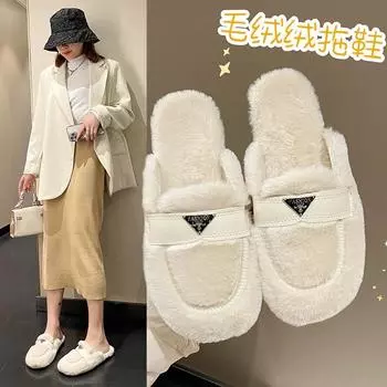 Мода 2024 года, новые модные зимние туфли на плоской подошве, плюшевые бархатные пряжки, круглая головка, повседневные мягкие теплые женские ботинки 35 бежевый