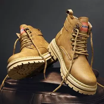 Мода 2024 года, новые мужские ботинки, высокие мотоциклетные ботинки, модная кожаная обувь, повседневные уличные ботинки, мужские кроссовки Bota Masculina 38 коричневый