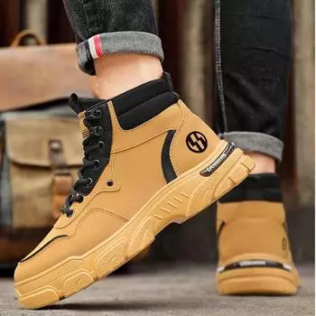 Мода 2024 года, новые мужские ботинки, высококачественные мужские повседневные туфли с высоким берцем, удобные износостойкие мужские туфли на толстой подошве, Botas Masculino 39 бежевый