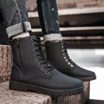 Мода 2024 года, новые мужские кожаные ботинки из искусственной кожи для верховой езды, мотоциклетные ботинки, мужская мода, повседневные туфли до щиколотки, классика Европы, блеск 1459 6.5 чёрный