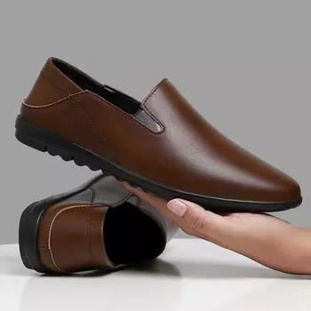 Мода 2024 года, новые мужские летние мокасины из натуральной кожи, мягкие мужские повседневные туфли без застежек с вырезами, летние мокасины из коровьей кожи 38 коричневый