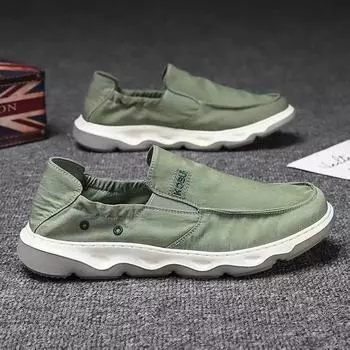 Мода 2024 года, новые мужские мокасины из старой пекинской ткани, весна-лето, дышащие мужские повседневные туфли на плоской подошве без застежек 7 серый