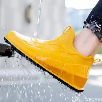 Мода 2024 года, новые мужские нескользящие походные ботинки Shaxi Fishing Rain Boots Black Work Shoes, прочные водонепроницаемые резиновые туфли для рыбалки 39 жёлтый