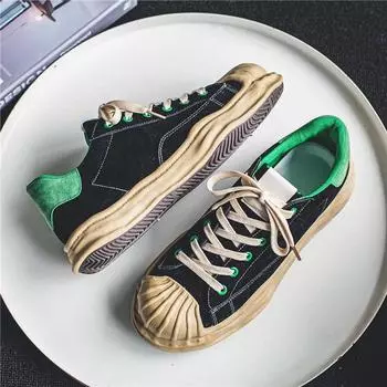 Мода 2024 года, новые мужские парусиновые туфли, повседневные кроссовки, весна-осень, мужские вулканизированные туфли, высокое качество, дышащие, удобные, на плоской подошве, со шнуровкой 39 чёрный