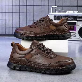 Мода 2024 года, новые мужские повседневные кожаные туфли, одежда для отдыха, удобные мокасины для вождения на шнуровке, модные нескользящие трендовые бренды, обувь Оксфорд 38 чёрный