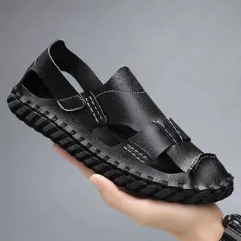 Мода 2024 года, новые мужские сандалии, летние, ручной работы, Baotou, удобные сетчатые сандалии для отдыха на природе, кожаные сандалии Zapatos Para Hombre для мужчин 39 чёрный