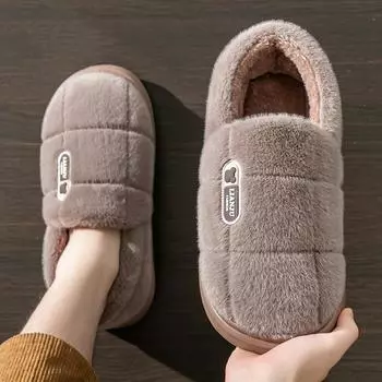 Мода 2024 года, новые мужские тапочки на платформе, теплые зимние туфли для дома, теплые домашние мокасины с пушистым мехом, большие домашние плюшевые тапочки 38-39