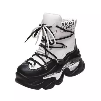 Мода 2024 года, новые осенне-зимние классные ботинки Martin в британском стиле на французской винтажной платформе, черно-белые милые удобные ботинки в байкерском стиле в стиле рок 34 чёрный