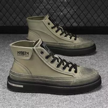 Мода 2024 года, новые осенние ботильоны для мужчин, высокие кроссовки, модные ботинки на платформе со шнуровкой, высококачественная зимняя мужская повседневная обувь 39 хаки