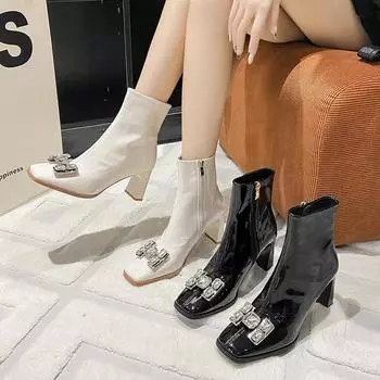 Мода 2024 года, новые осенние хиты продаж, удобные короткие сапоги с острым носком на шпильке, женские сапоги на высоком каблуке, модная обувь с боковой молнией 35 бежевый