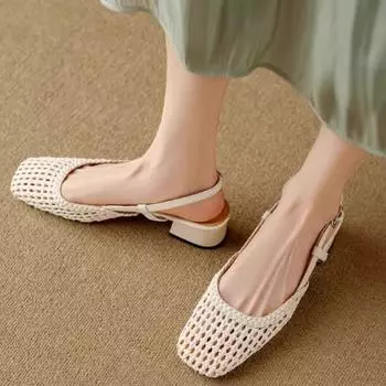Мода 2024 года, новые осенние женские модные и удобные однотонные балетки с плетеной пряжкой 35 бежевый